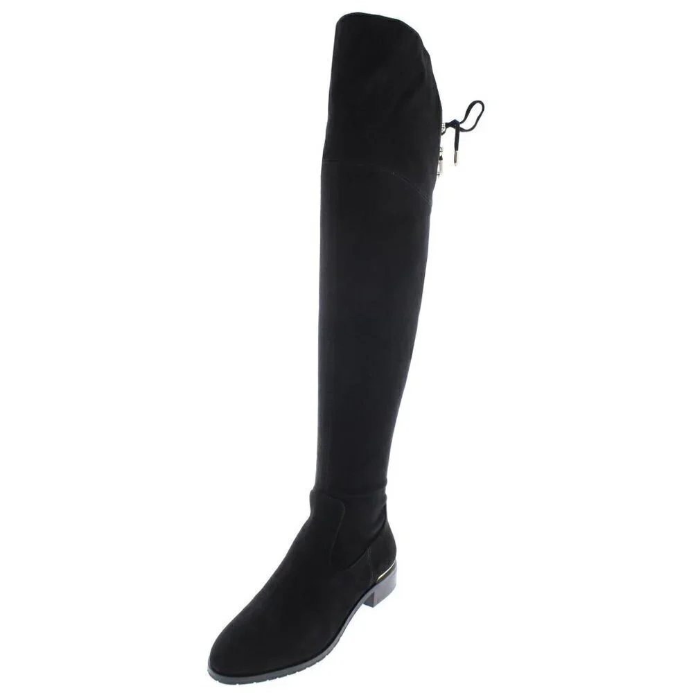 Ivanka Trump  Lnde Faux Suede Lace-Up Over-The-Knee Boots black 7.5M